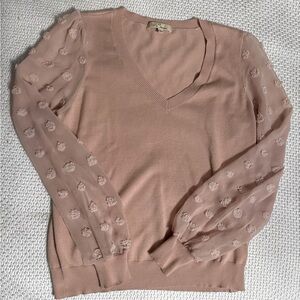 V- neck sweater withg sheer sleaves